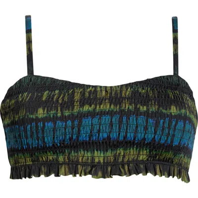 Ulla Johnson Marseille Tie Dye Smocked Bikini Top In Blue