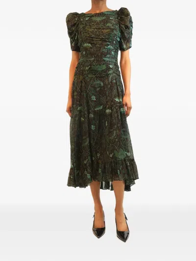 Pre-owned Ulla Johnson Marte Short-sleeve Cotton Midi Dress In Green