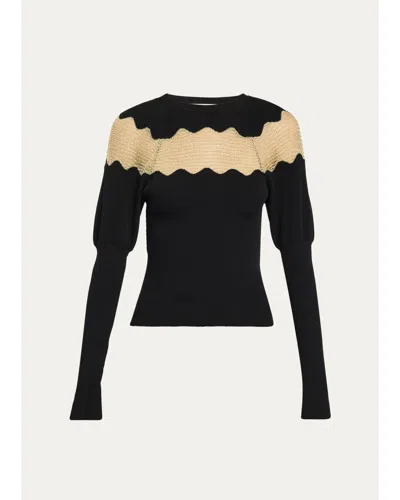 Ulla Johnson Mathilde Scallop Knit Sweater In Noir/gold