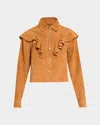 Ulla Johnson Matilde Ruffle Suede Jacket In Brown