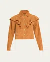 Ulla Johnson Matilde Ruffle Suede Jacket In Orange