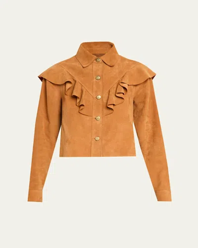 Ulla Johnson Matilde Ruffle Suede Jacket In Orange
