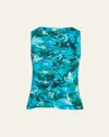 Ulla Johnson Medea Floral Ruched Sleeveless Top In Azul