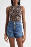 Ulla Johnson Medea Floral Ruched Sleeveless Top In Aura