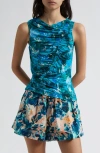 Ulla Johnson Medea Floral Ruched Sleeveless Top In Azul