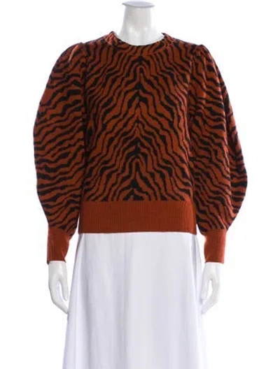 Pre-owned Ulla Johnson Merino Wool Animal Print Sweater In Orange