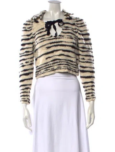 Pre-owned Ulla Johnson Merino Wool Animal Print Sweater In White