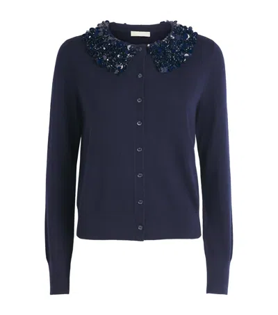 Ulla Johnson Merino Wool Embellished Anna Cardigan In Navy