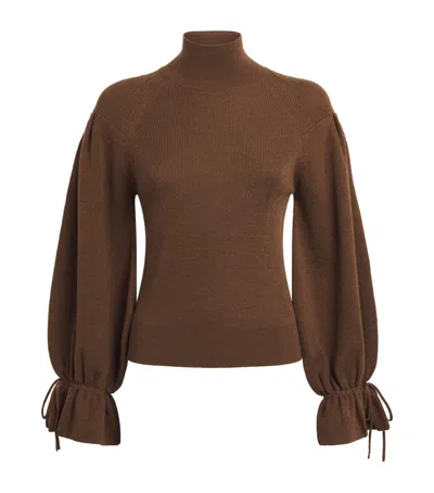 Ulla Johnson Merino Wool Puff-sleeve Camille Sweater In Brown