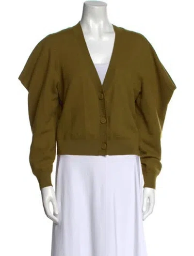 Pre-owned Ulla Johnson Merino Wool V-neck Sweater In Green
