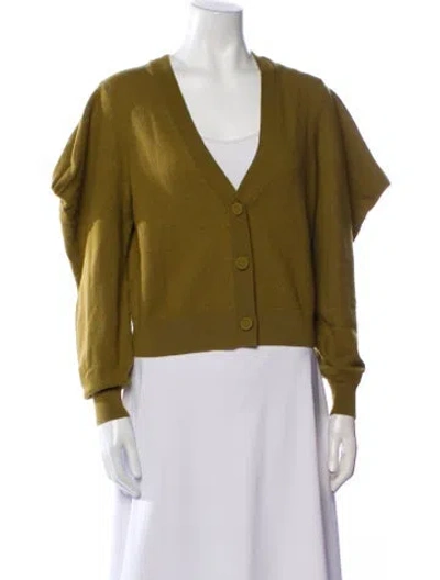 Pre-owned Ulla Johnson Merino Wool V-neck Sweater In Green