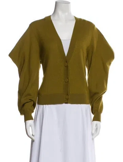 Pre-owned Ulla Johnson Merino Wool V-neck Sweater In Green
