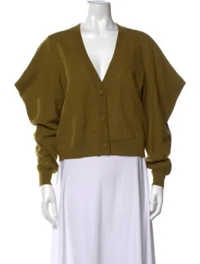 Pre-owned Ulla Johnson Merino Wool V-neck Sweater In Green