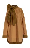 Ulla Johnson Michaela Tie-detailed Cotton Poplin Top In Khaki