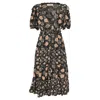 Ulla Johnson Midi V-neck Floral Print With Ruffle Details Dress In Black Cotton In Black