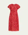 Ulla Johnson Mikaela Flutter-sleeve Midi Dress In Coral