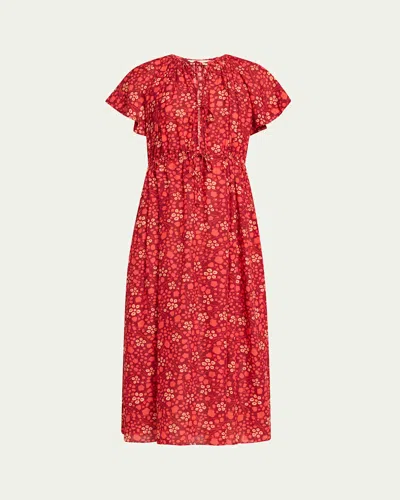 Ulla Johnson Mikaela Flutter-sleeve Midi Dress In Coral