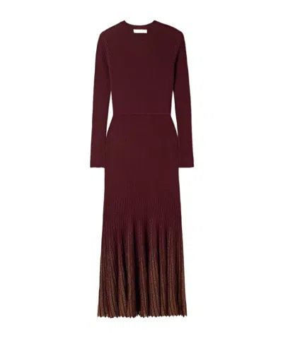 Ulla Johnson Mila Metallic Ruched Knit Mid-length Dress In Burgundy