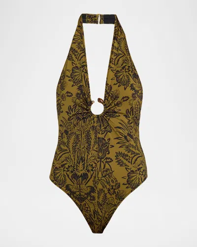 Ulla Johnson Milos Halter One-piece Swimsuit In Green