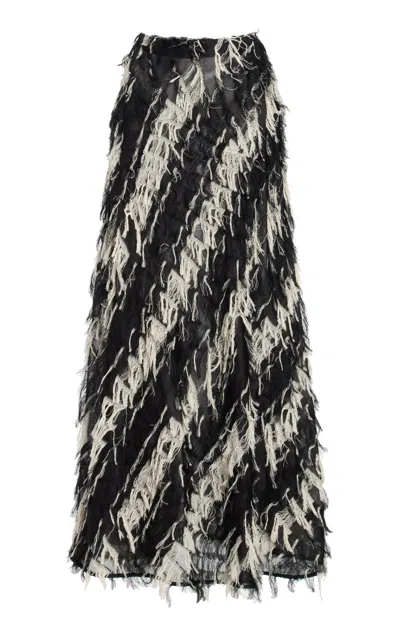 Ulla Johnson Milou Fil Coupe Linen-cotton Maxi Skirt In Black,white