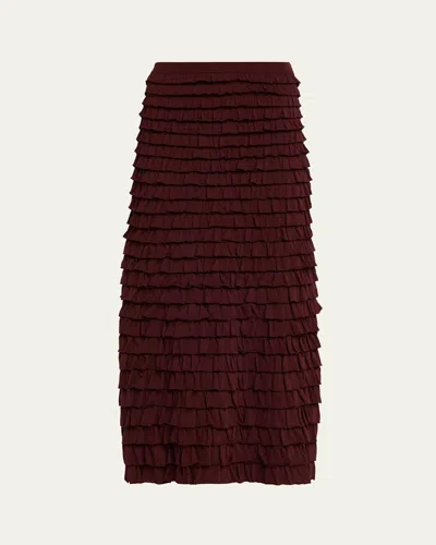 Ulla Johnson Mimi Ruffled Midi Skirt In Burgundy