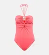 Ulla Johnson Minorca Maillot Halterneck Swimsuit In Honeysuckle