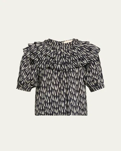 Ulla Johnson Mira Ruffle Puff-sleeve Cotton Blouse In Multi