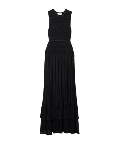 Ulla Johnson Mireille Embroidered Knit Ultra-long Dress In Black