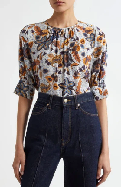 Ulla Johnson Mirelle Floral Silk Top In Jasmine