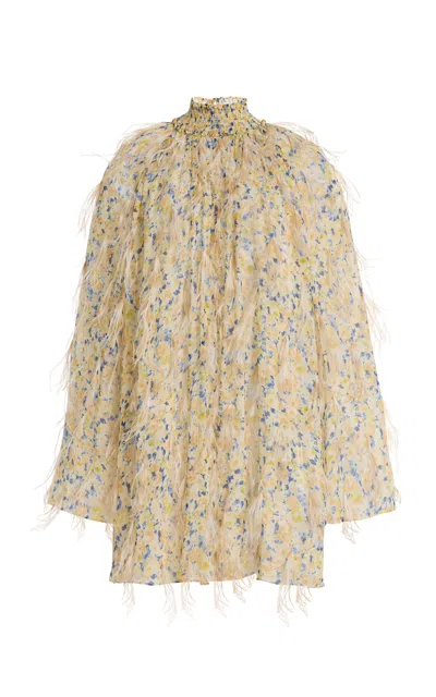 Ulla Johnson Miriam Feathered Mini Dress In Orange