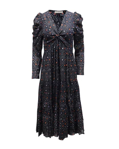 Ulla Johnson Miya Printed Dress With Twist Front Design In Navy Blue Viscose