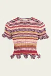 Ulla Johnson Miya Ruffled Striped Ribbed-knit Sweater In Red