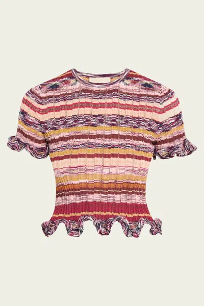 Ulla Johnson Miya Short Sleeve Knit Top In Prism