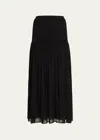 Ulla Johnson Miya Ribbed Wool And Silk-blend And Pleated Chiffon Midi Skirt In Noir