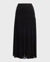 Ulla Johnson Miya Ribbed Wool And Silk-blend And Pleated Chiffon Midi Skirt In Noir