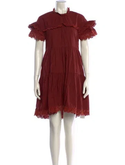 Pre-owned Ulla Johnson Mock Neck Knee-length Dress In Red