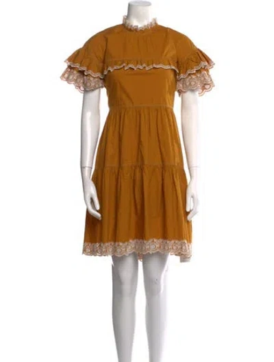 Pre-owned Ulla Johnson Mock Neck Knee-length Dress In Yellow