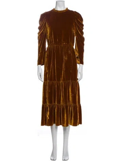 Pre-owned Ulla Johnson Mock Neck Long Dress In Brown
