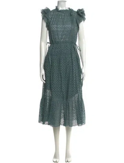 Pre-owned Ulla Johnson Mock Neck Long Dress In Green