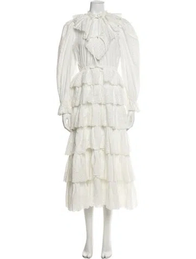 Pre-owned Ulla Johnson Mock Neck Long Dress In White