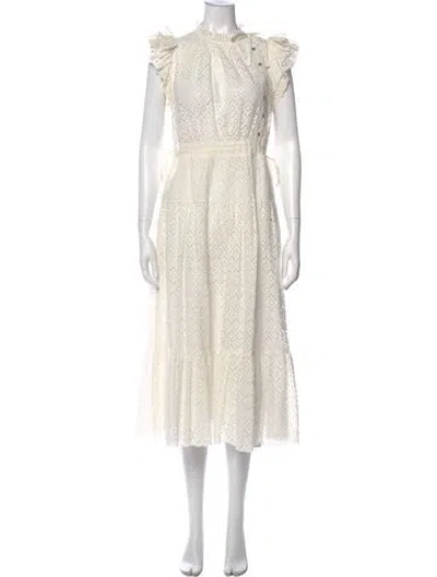 Pre-owned Ulla Johnson Mock Neck Long Dress In White