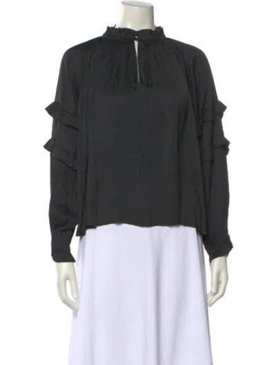 Pre-owned Ulla Johnson Mock Neck Long Sleeve Blouse In Black