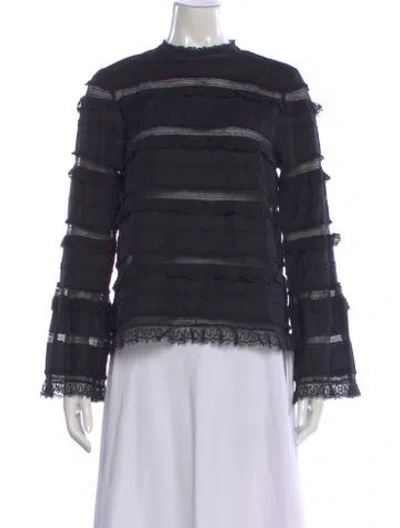 Pre-owned Ulla Johnson Mock Neck Long Sleeve Blouse In Black