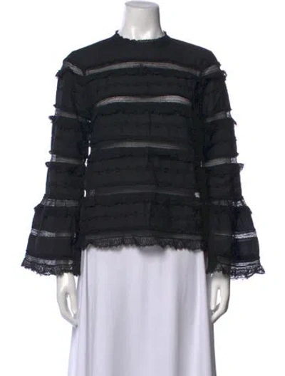 Pre-owned Ulla Johnson Mock Neck Long Sleeve Blouse In Black
