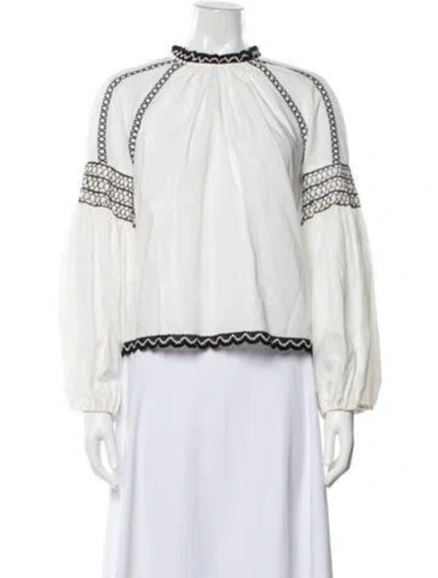 Pre-owned Ulla Johnson Mock Neck Long Sleeve Blouse In Black/white