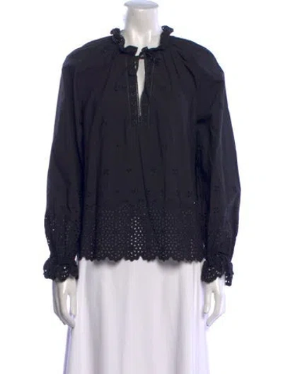 Pre-owned Ulla Johnson Mock Neck Long Sleeve Blouse In Blue