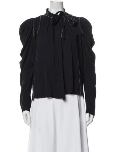 Pre-owned Ulla Johnson Mock Neck Long Sleeve Blouse In Blue