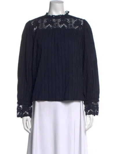 Pre-owned Ulla Johnson Mock Neck Long Sleeve Blouse In Blue