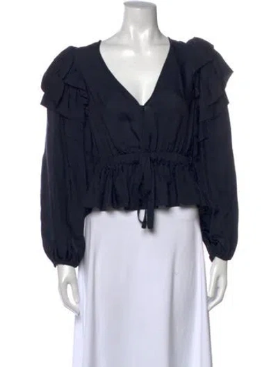 Pre-owned Ulla Johnson Mock Neck Long Sleeve Blouse In Blue