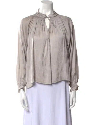 Pre-owned Ulla Johnson Mock Neck Long Sleeve Blouse In Gray